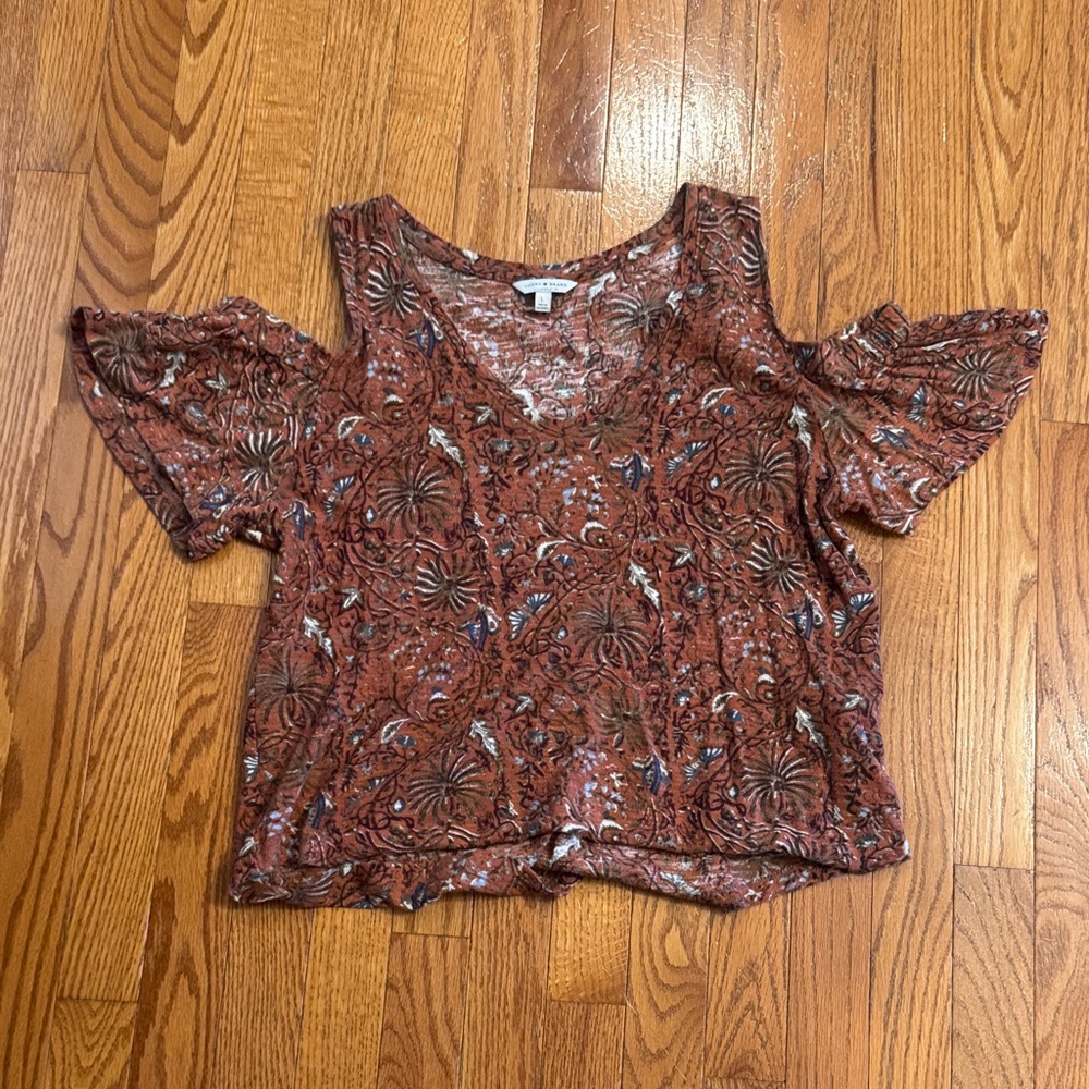 Lucky Brand Rust Floral Cold Shoulder Blouse